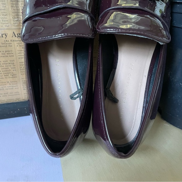 LAST CHANCE Zara Trafaluc size 38 size 7.5 oxblood patent leather loafers - Picture 12 of 12